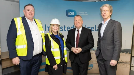 James Cafferty, ESB European Commissioner and Fluence representatives during the BESS 2 launch day.