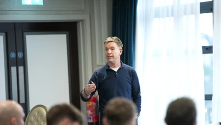 Daragh F presenting in front of team in safty Day 2024